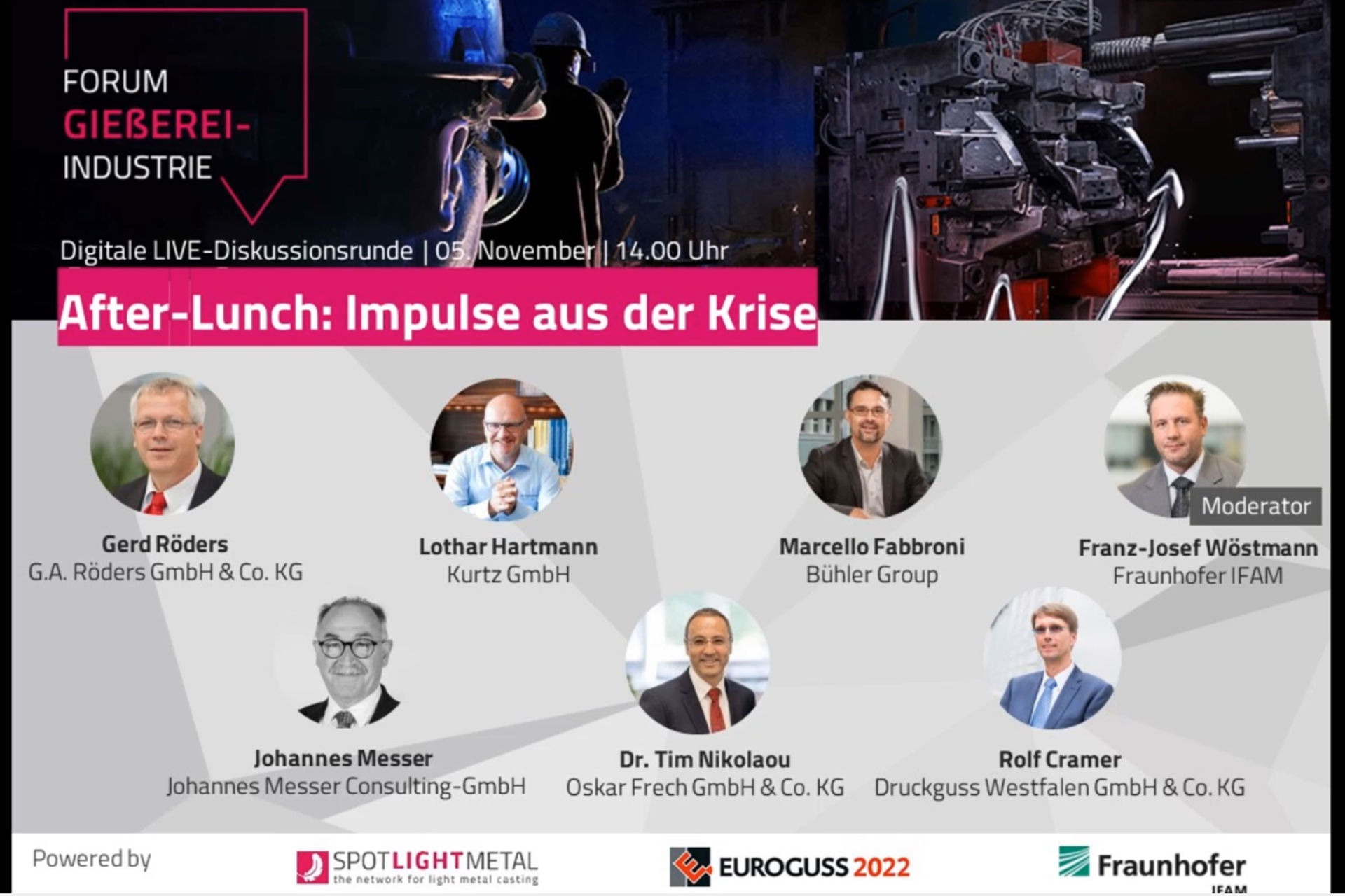 Plakat zur digitalen DIskussionsrunde "After Lunch: Impulse aus der Krise"