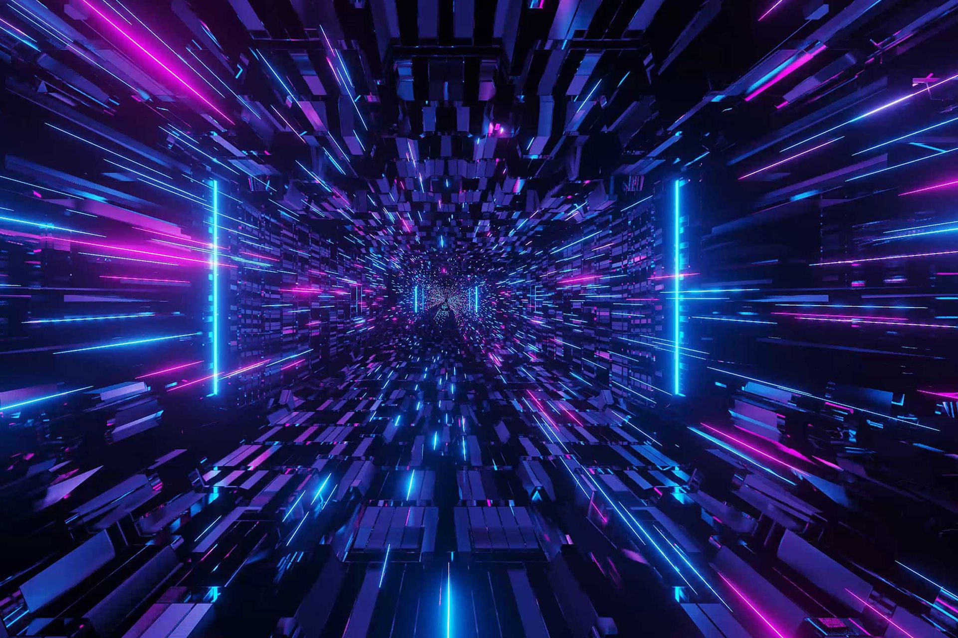 3D-Illustration von blauen und lila futuristischen Lichtern