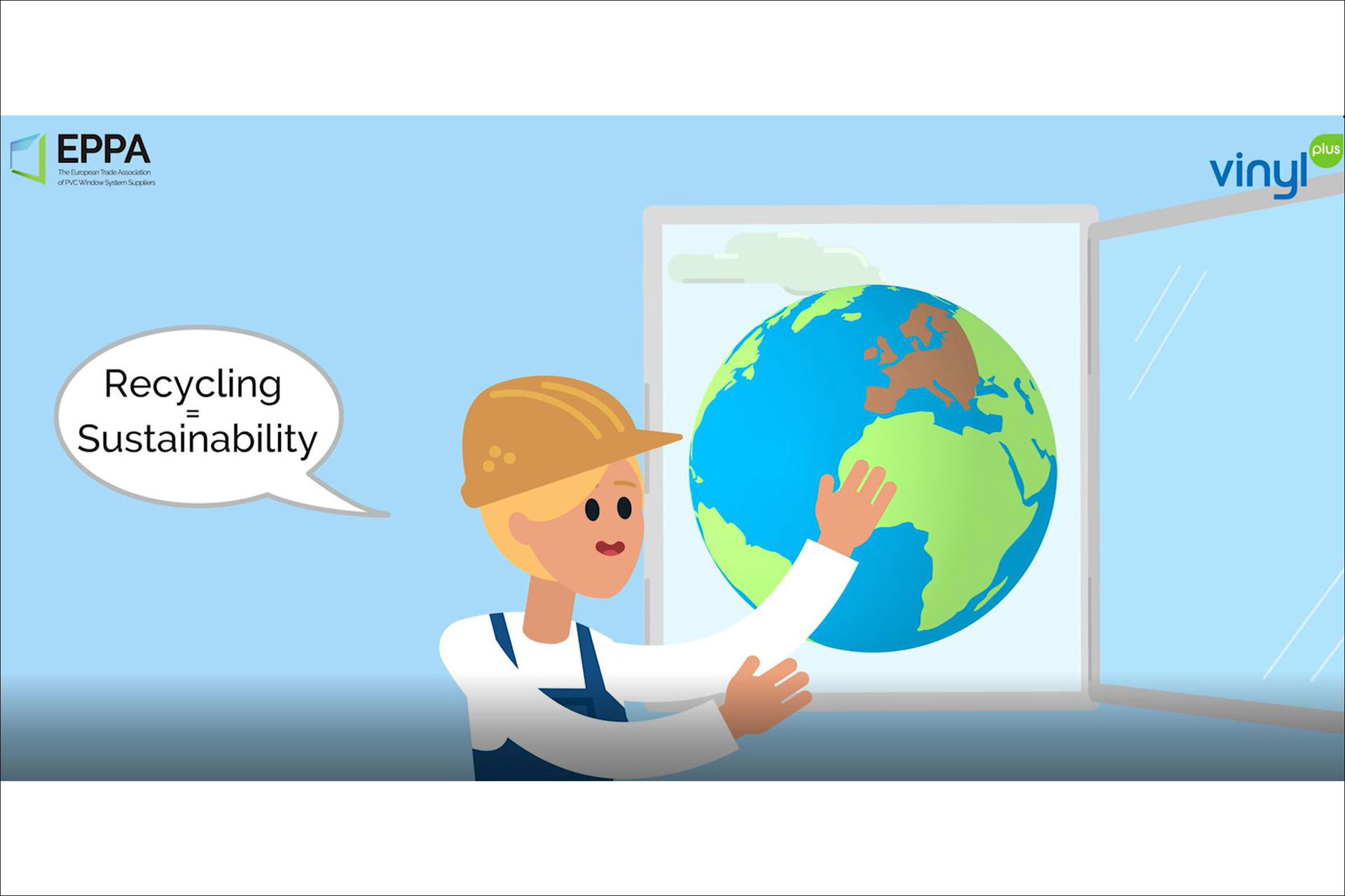Grafik mit Weltkugel und Schriftzug „Recycling = Sustainability“