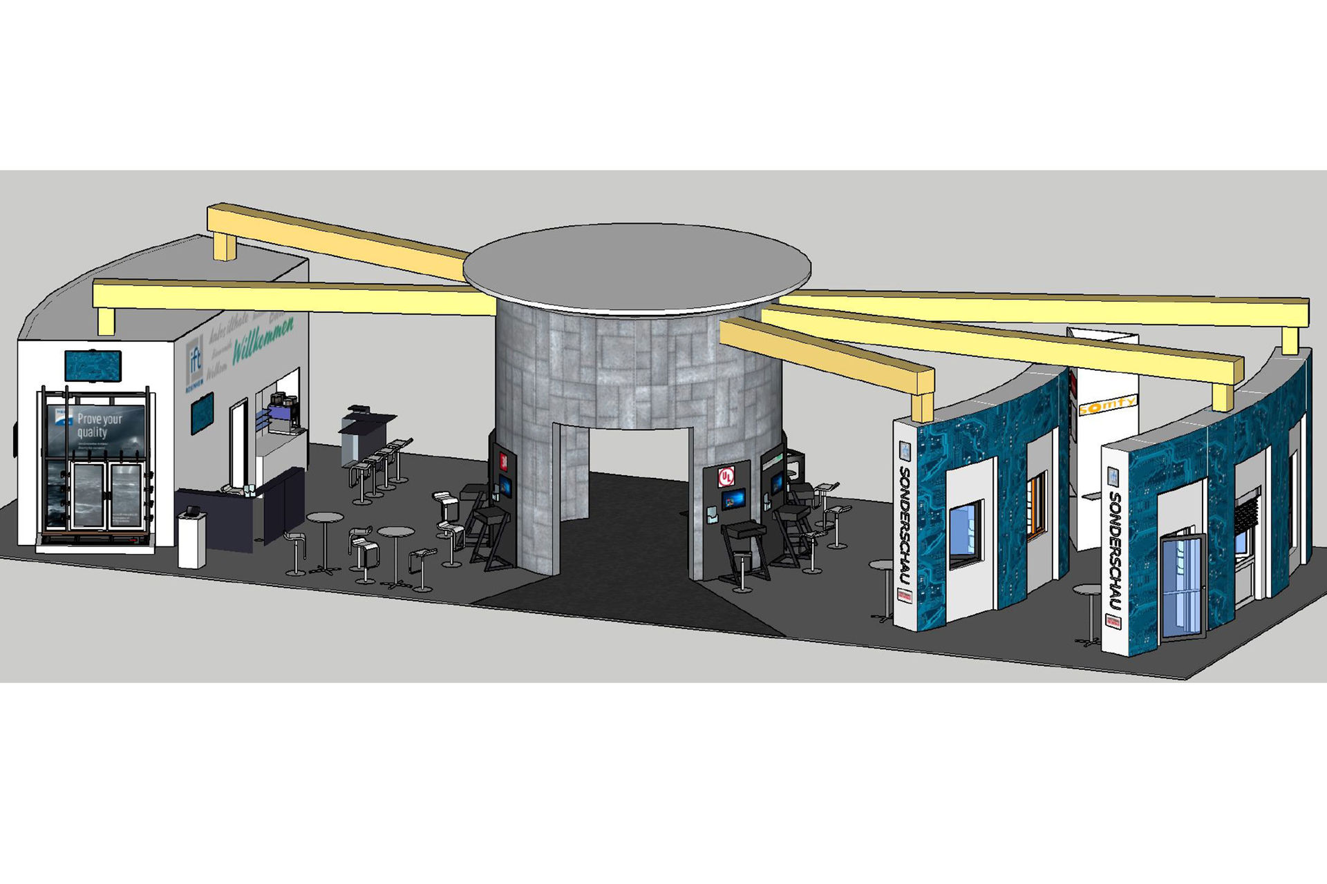 Das Rendering der Sonderschau zeigt die Präsentationsflächen von 15 Mitausstellern.