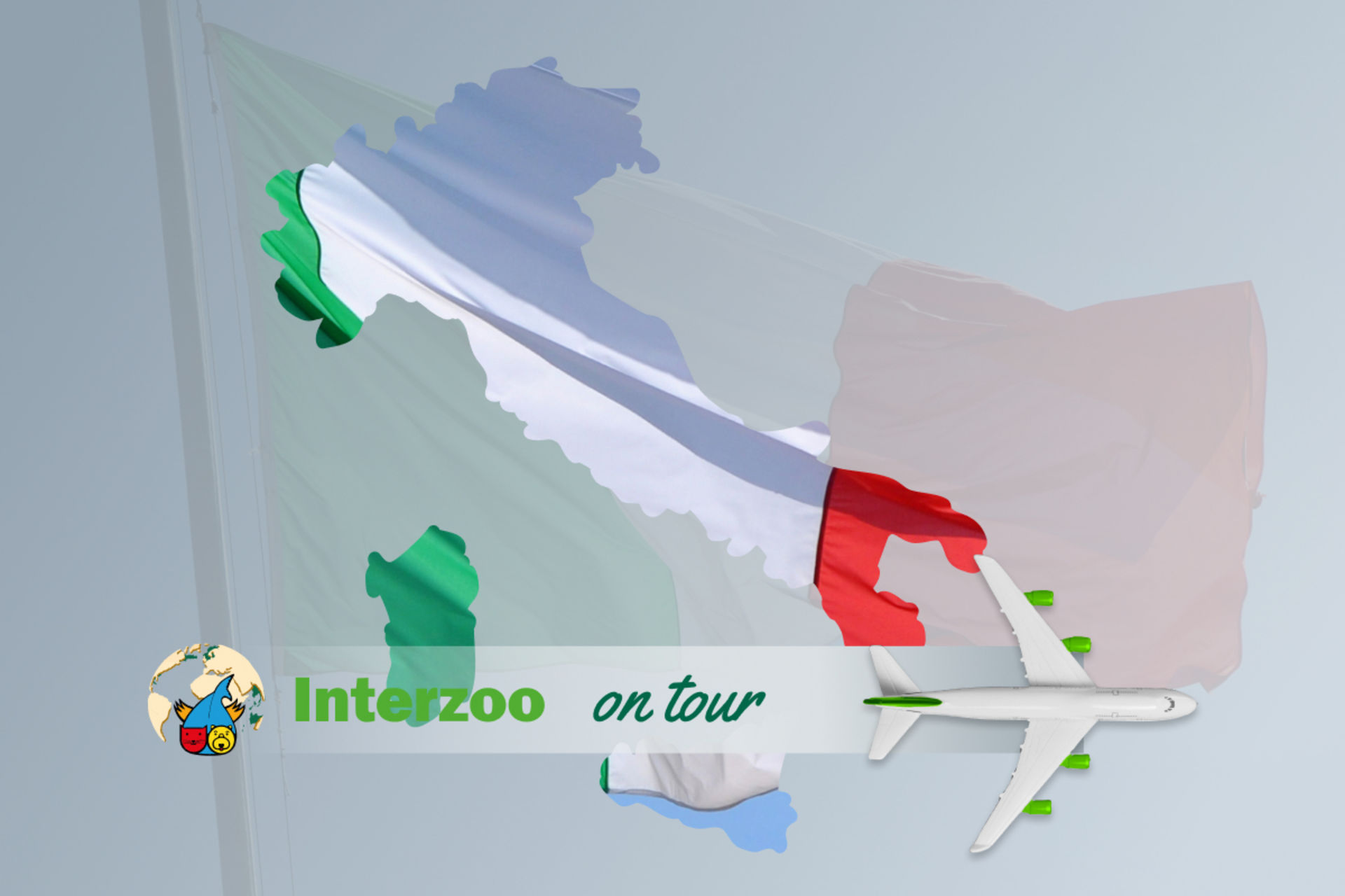 Bild des Landes Italien, dessenFlagge und ein Flugzeug