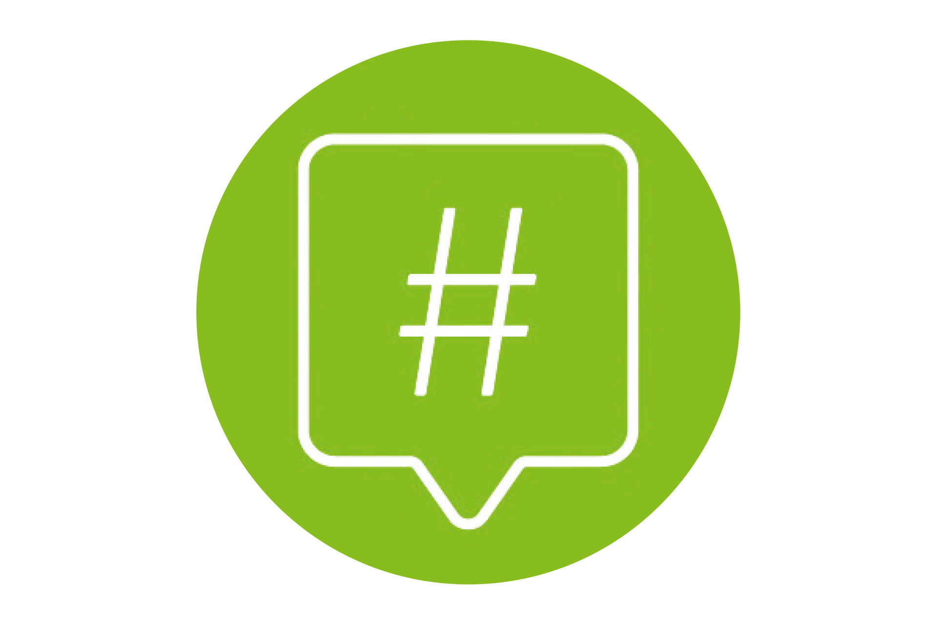 Das Bild zeigt das Logo der Bloggerlounge, eine Sprechblase mit einem Hashtag darin.