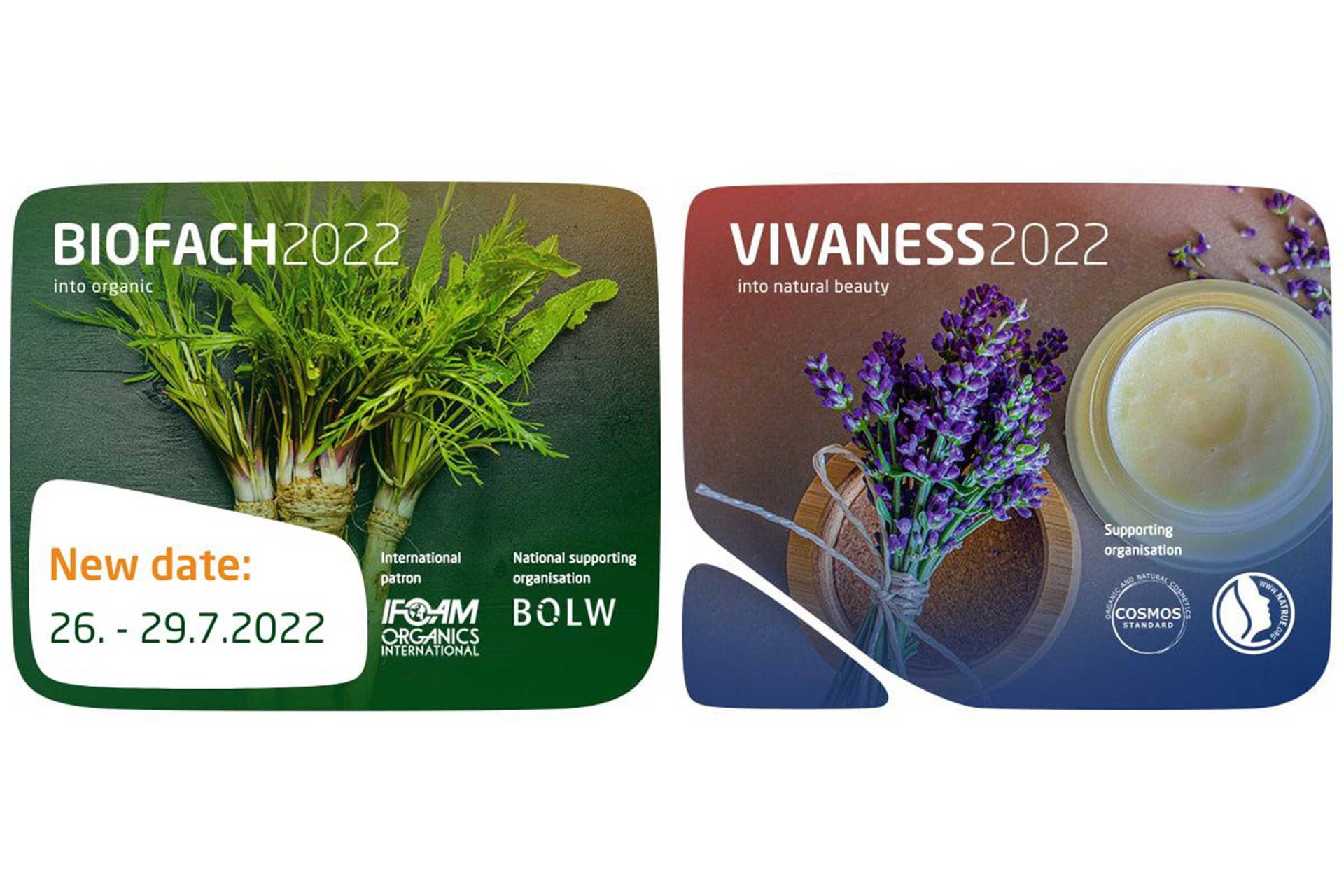 Grafik mit dem neuen Datum der BIOFACH und VIVANESS 2022