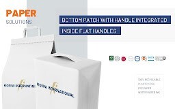 LOGO_PAPER BAGS WITH BOTTOM PATCH WITH HANDLE INTEGRATED OR INSIDE FLAT HANDLES