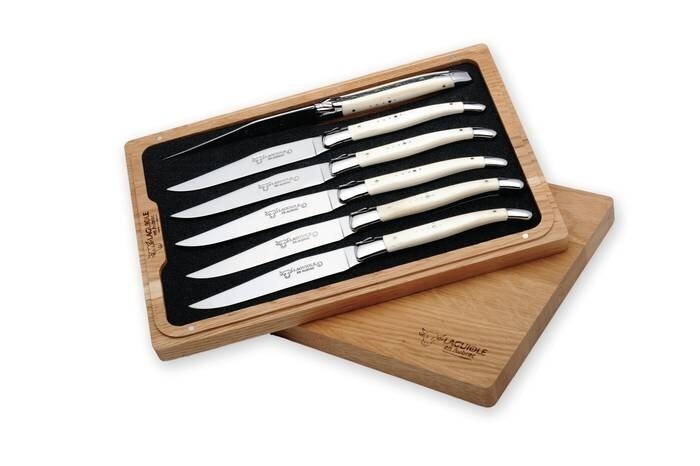 LOGO_set of 6 steak knives bone, shiny stainless steel