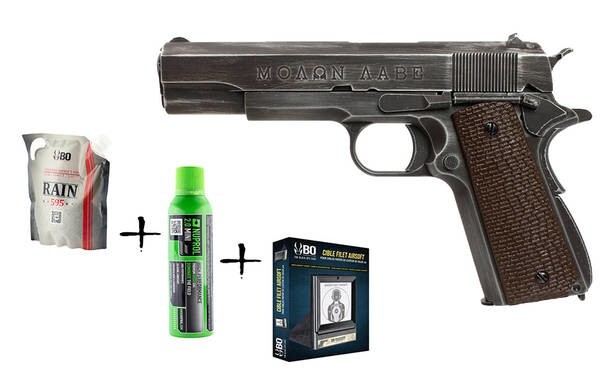 LOGO_GBB AWC GBB 1911 Molon Labe Pack + Balls + Target + Gas