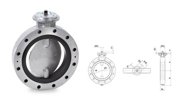 LOGO_Butterfly Valve basic element with free shaft for mounting between flanges as per DIN or ANSI.