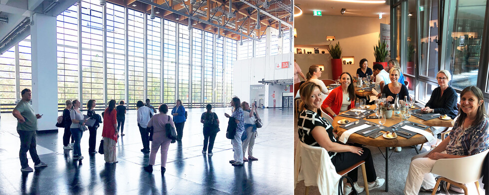 Halle 4A der NürnbergMesse und Restaurant Behaims in der NürnbergMesse Teambesichtigung des NürnbergMesse-Geländes und Teamsessen im restaurant Behaims in der NürnbergMesse