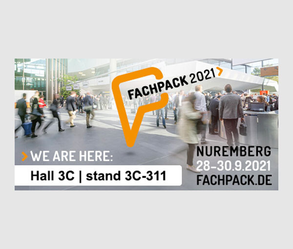 Banner "We are here" FACHPACK 2021 (customisable with your hall and stand location)